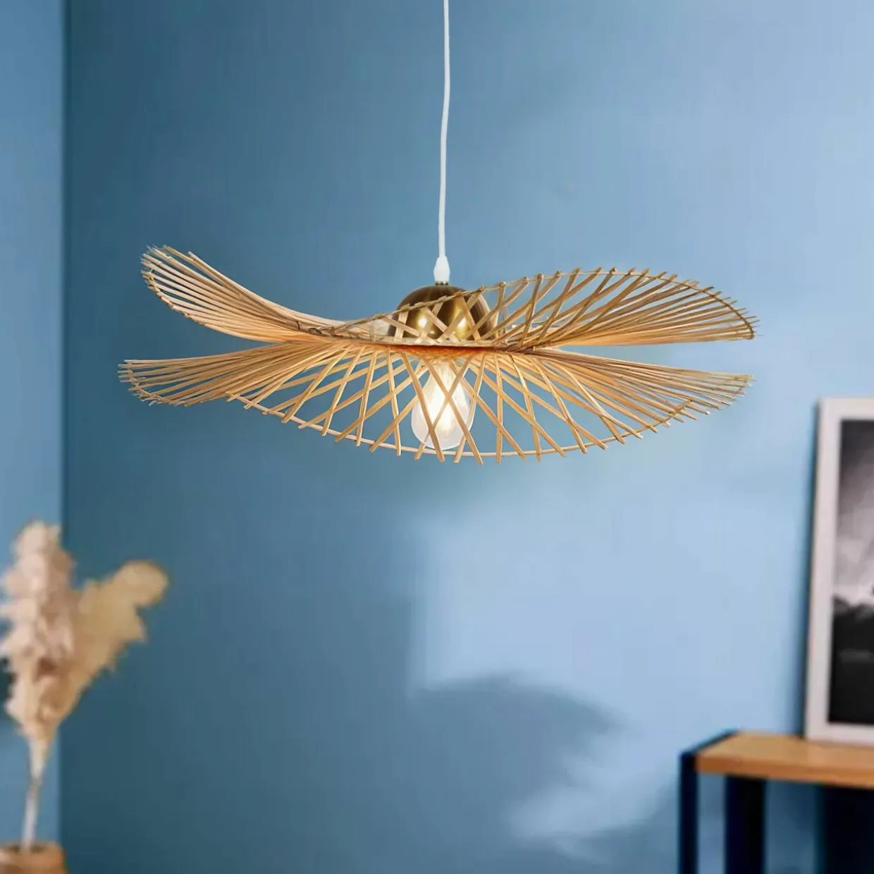 Suspension lumineuse en bambou (D55 cm) Mérida Naturel