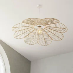 Suspension lumineuse en corde (D98 cm) Fleur Folk Naturel