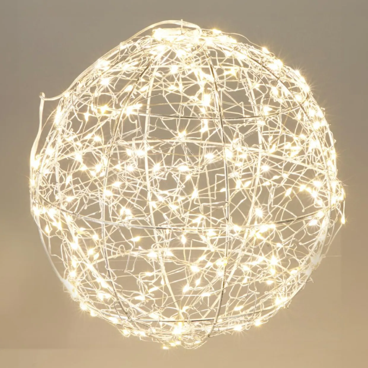 Suspension lumineuse 300 micro LED (D25 cm) Lueur Polaire Argent et blanc chaud