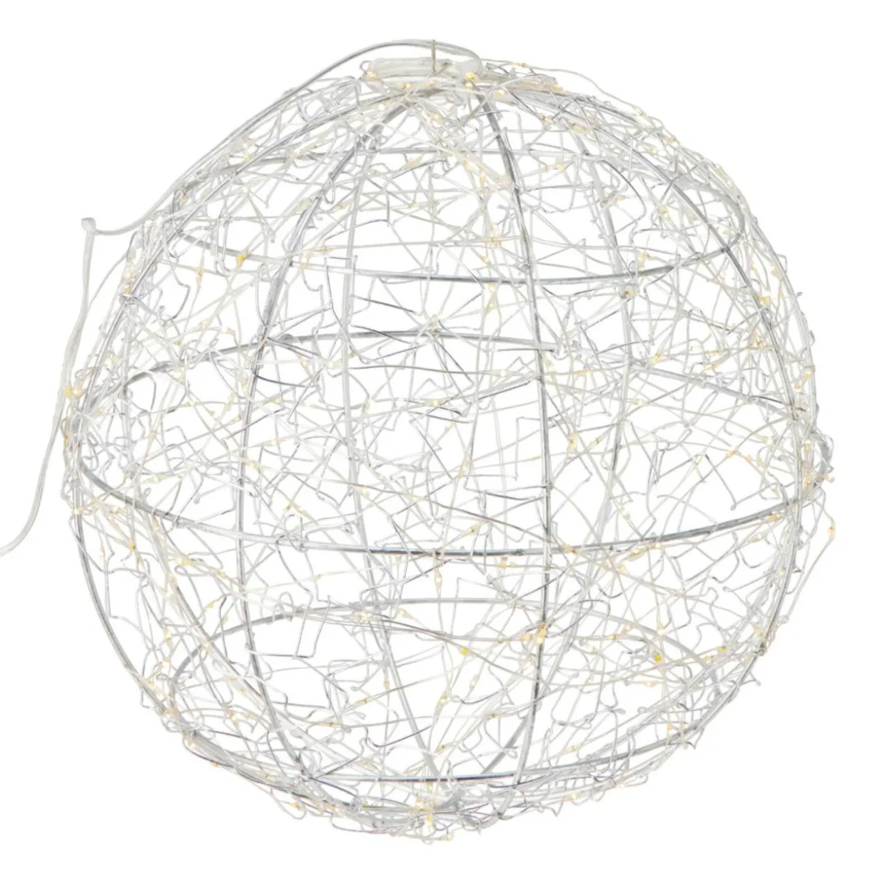 Suspension lumineuse 300 micro LED (D25 cm) Lueur Polaire Argent et blanc chaud