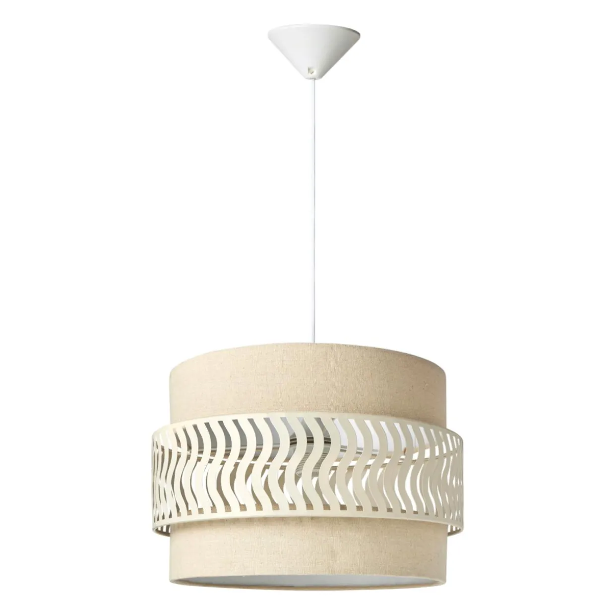 Suspension lumineuse métal et tissu (D34 cm) Oyona Beige