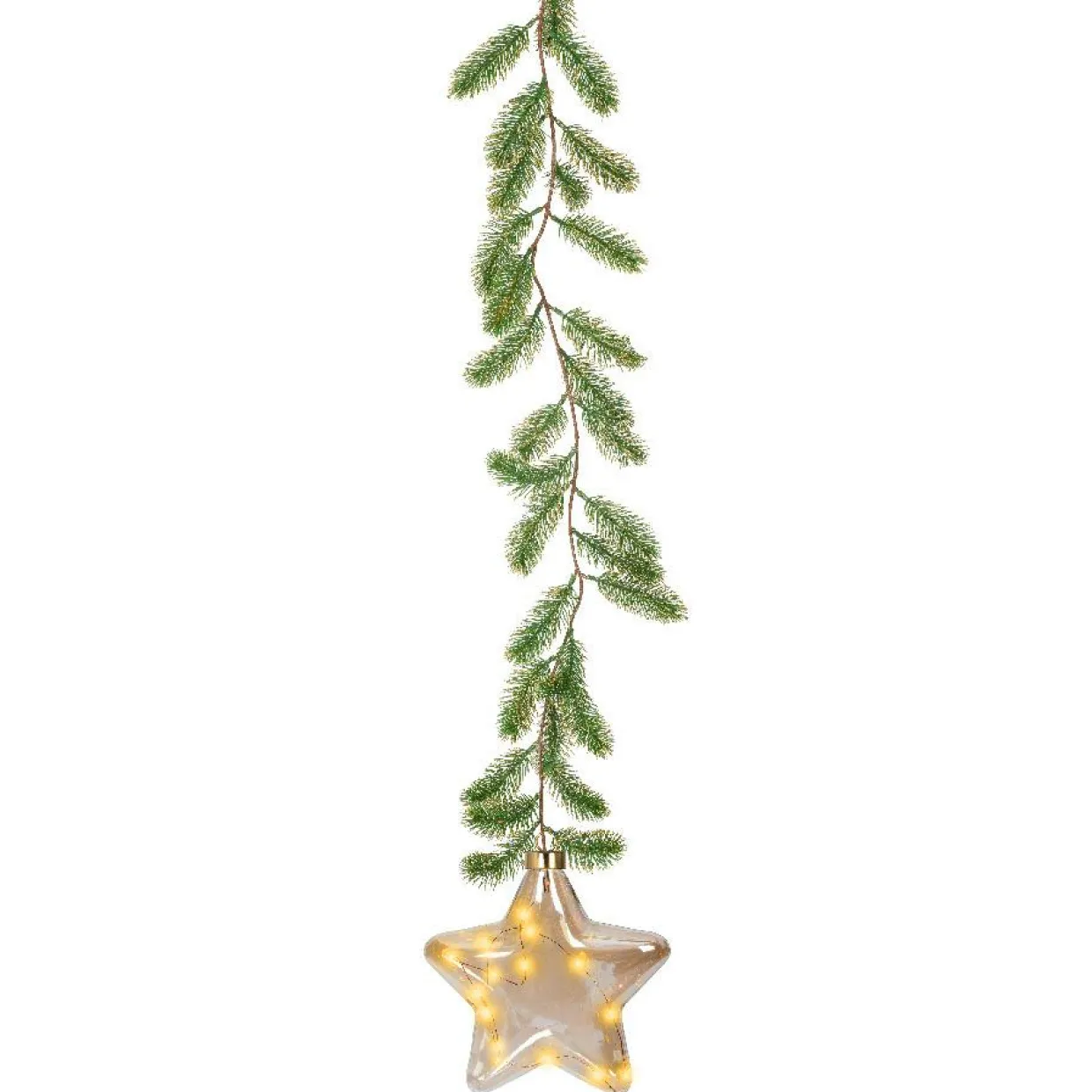 Suspension lumineuse à piles 15 LED (H20 cm) Sapinette et Etoile Blanc chaud