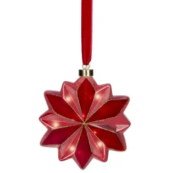 Suspension lumineuse à piles 15 LED (D19 cm) Fleur de Venezia Rouge
