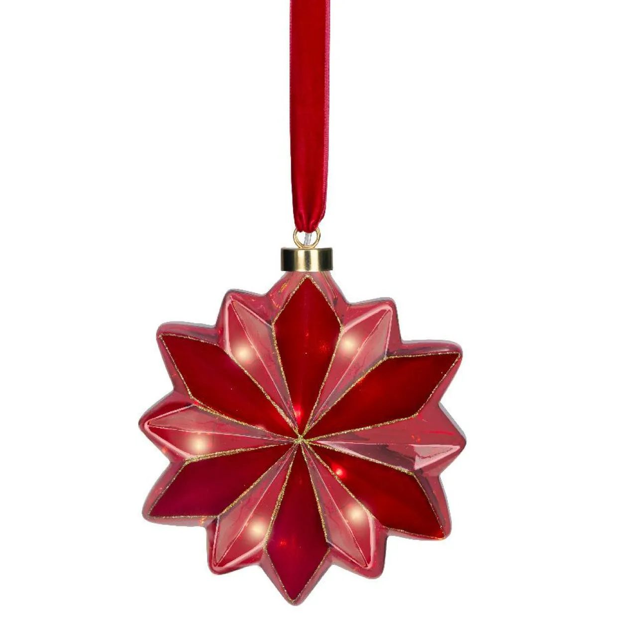 Suspension lumineuse à piles 15 LED (D19 cm) Fleur de Venezia Rouge