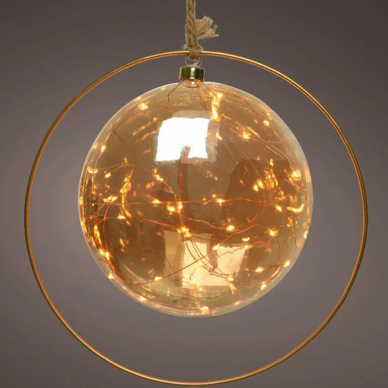 Suspension lumineuse à piles 30 LED (D20 cm) Lune d’Hiver Ambre et blanc chaud
