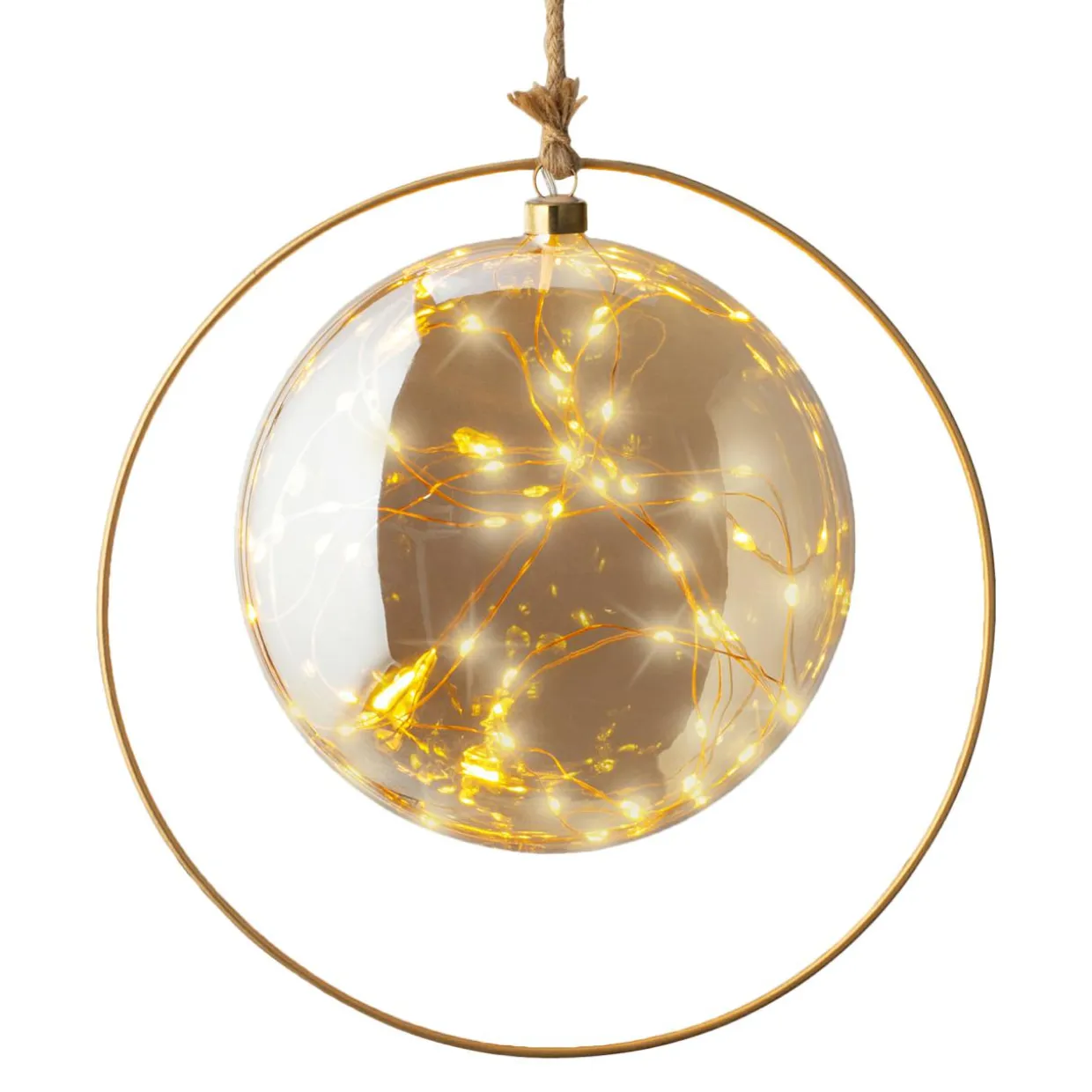 Suspension lumineuse à piles 40 LED (D26 cm) Lune d’Hiver Ambre et blanc chaud