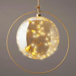Suspension lumineuse à piles 40 LED (D26 cm) Lune d’Hiver Ambre et blanc chaud