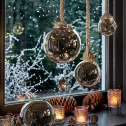 Suspension lumineuse à piles 30 LED (D14 cm) Boule de Noël ambrée Blanc chaud