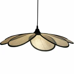 Suspension lumineuse pétale en rotin (D58 cm) Segovia Noir et beige
