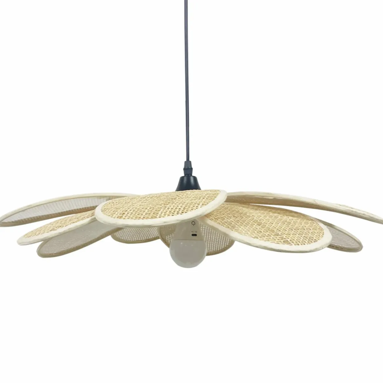 Suspension lumineuse pétale en tissu (D58 cm) Salamanca Naturel beige et noir
