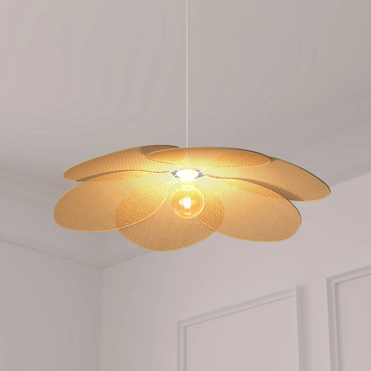 Suspension lumineuse pétales bambou (D62 cm) Rym Naturel