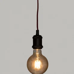 Suspension lumineuse simple (H120 cm) Noir et cordon rouge