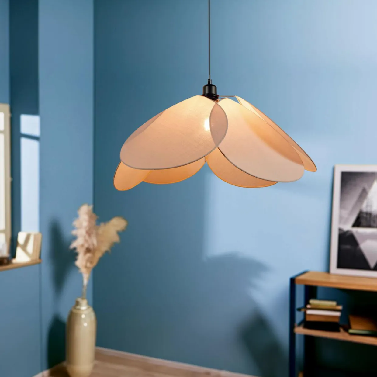 Suspension lumineuse tissu Pétale (D69 cm) Luminosa Taupe clair