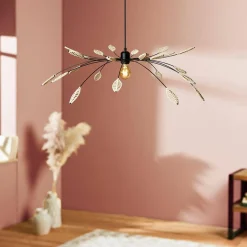 Suspension métal et pétales (D80 cm) Ellisse Noir et beige