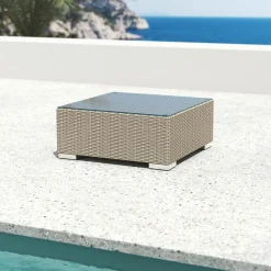 Table basse de jardin carrée en résine tressée Palma Gris