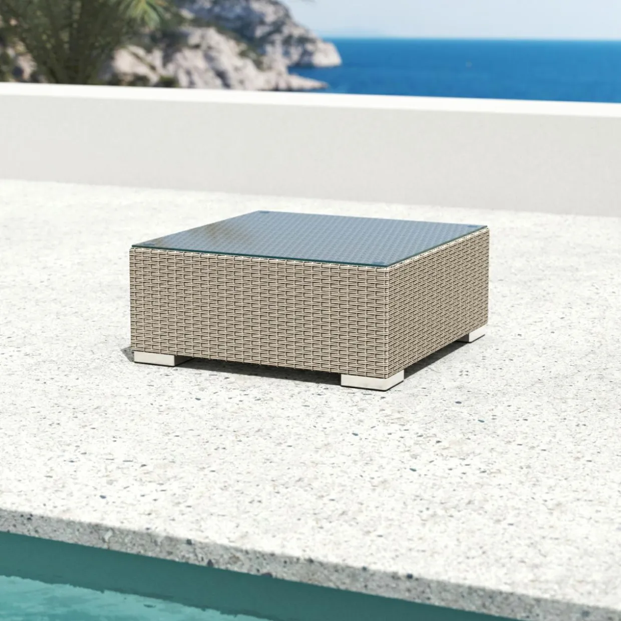 Table basse de jardin carrée en résine tressée Palma Gris