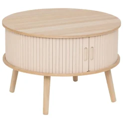 Table basse ronde en bois (H40 cm) Nysos Crème