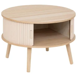 Table basse ronde en bois (H40 cm) Nysos Crème