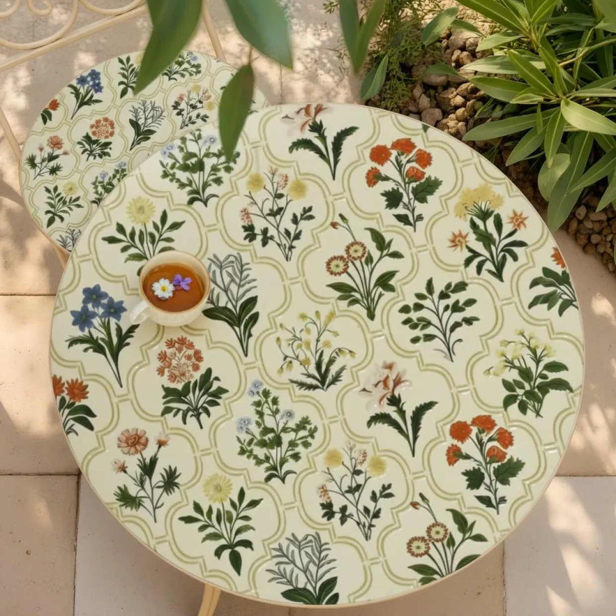 Table bistrot ronde pliable en faïence (D58 cm) Coimbra Crème