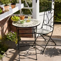 Table bistrot ronde pliable en mosaïque (D58 cm) Athènes Beige