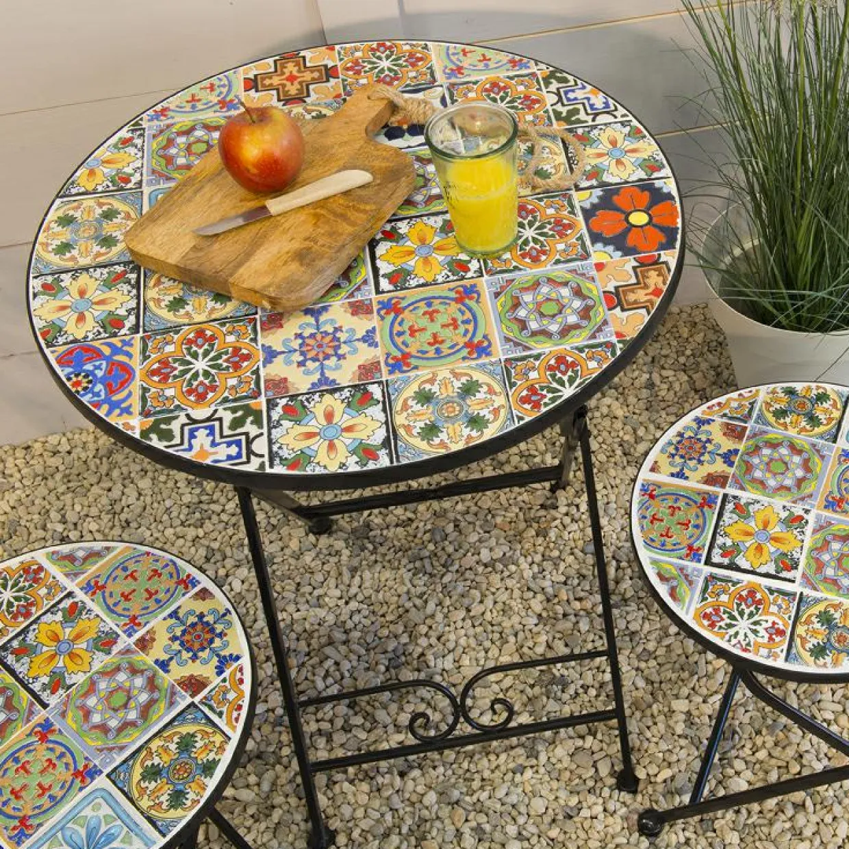 Table bistrot ronde pliable en mosaïque (D60 cm) Braga Multicolore