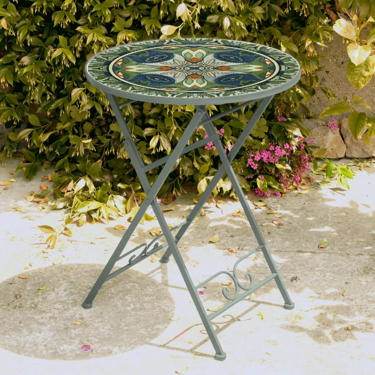 Table bistrot ronde pliable mosaïque (D60 cm) Cancùn Vert sauge