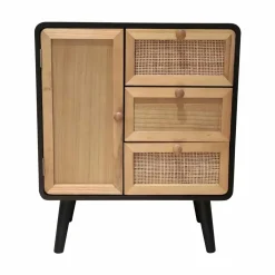 Table d'appoint bois et cannage (H60 cm) Osaka Noir et bois