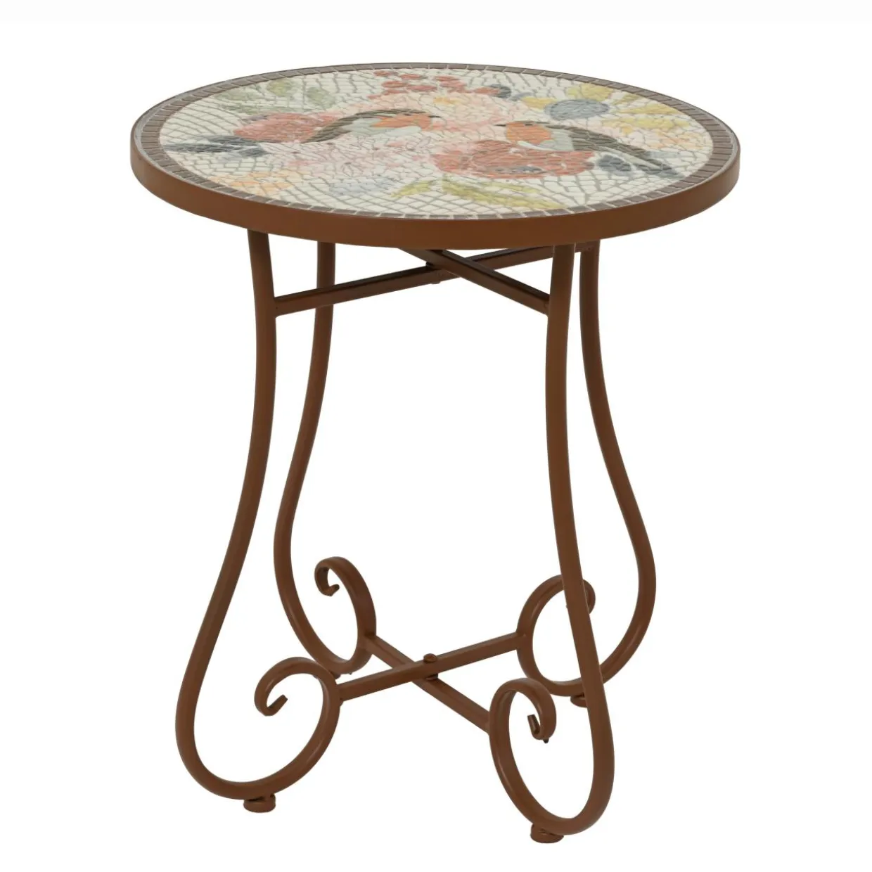 Table d'appoint ronde en mosaïque (H46 x D39 cm) Aberdeen Marron