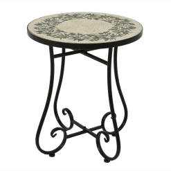 Table d'appoint ronde en mosaïque (H46 x D39 cm) Athènes Beige