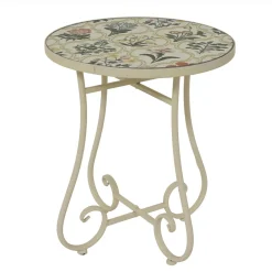 Table d'appoint ronde en mosaïque (H46 x D39 cm) Coimbra Crème