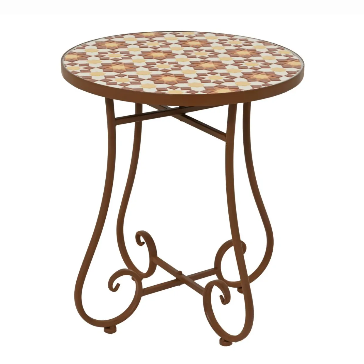 Table d'appoint ronde en mosaïque (H46 x D39 cm) Madrid Marron