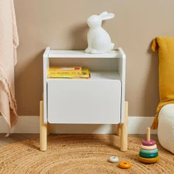 Table de chevet avec tiroir enfant bois (H49 cm) Gabin Blanche