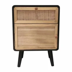 Table de chevet bois et cannage (40 x H55 cm) Osaka Noir et bois