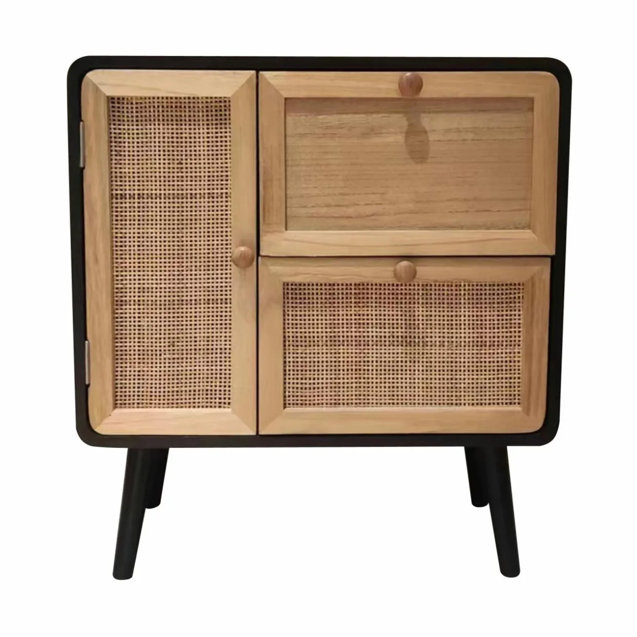 Table de chevet bois et cannage (50 x H55 cm) Osaka Noir et bois