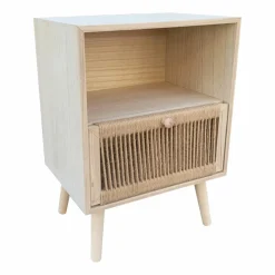 Table de chevet bois et corde de chanvre (H55 cm) Manille niche Beige