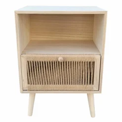 Table de chevet bois et corde de chanvre (H55 cm) Manille niche Beige