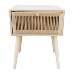 Table de chevet bois et cordes de chanvre (H58 cm) Manille tiroir Beige