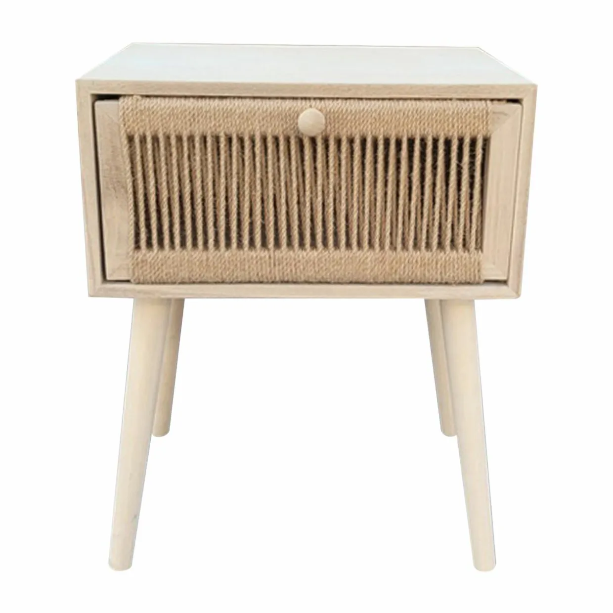 Table de chevet bois et cordes de chanvre (H58 cm) Manille tiroir Beige