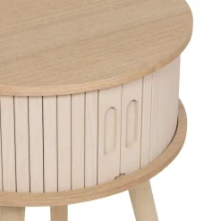Table de chevet ronde en bois (H54 cm) Nysos Crème