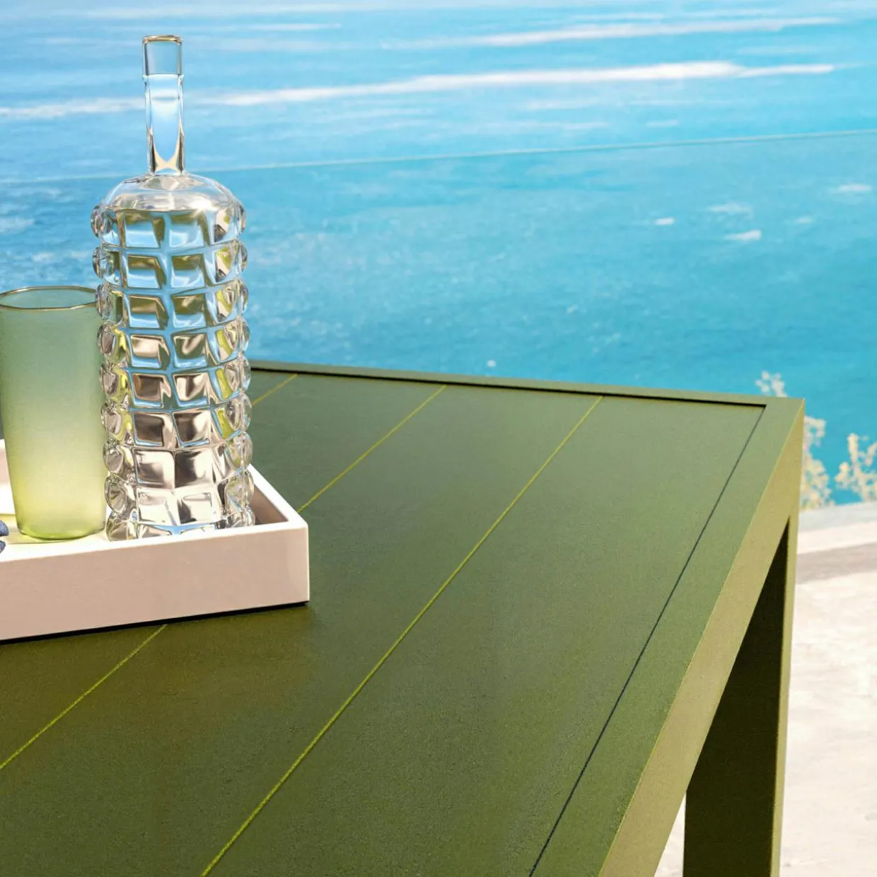 Table de jardin carrée aluminium 8 places (136 x 136 cm) Murano Vert olive