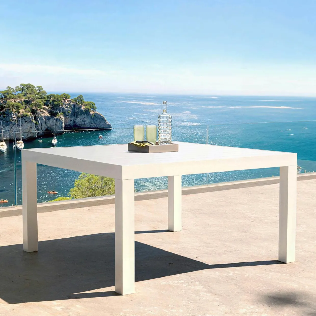 Table de jardin carrée aluminium 8 places (136 x 136 cm) Murano Blanc