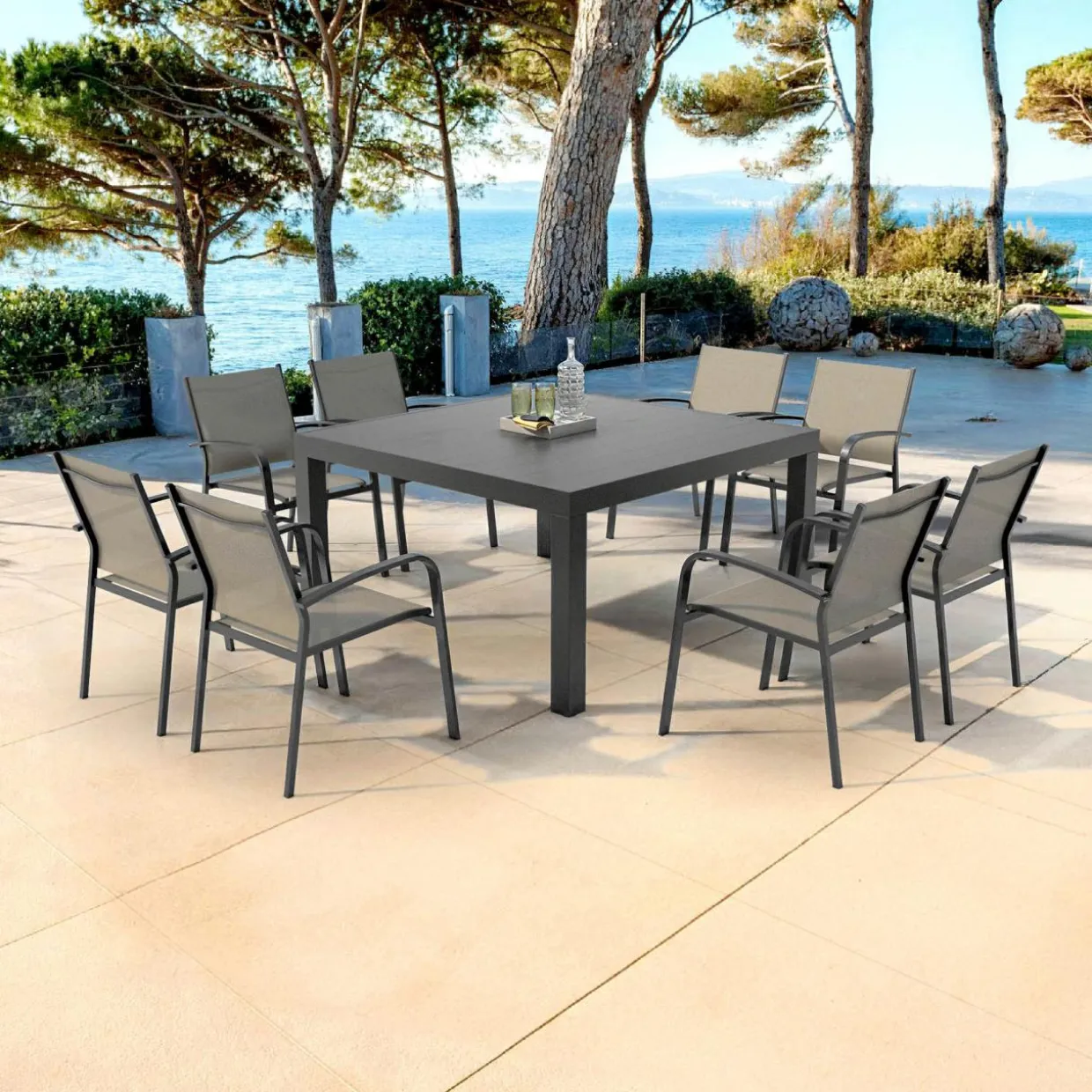 Table de jardin carrée aluminium 8 places (136 x 136 cm) Murano Gris anthracite