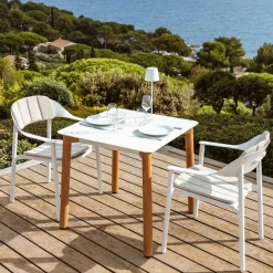 Table de jardin carrée en aluminium 2 places (76 x 76 cm) Monte Carlo Blanc