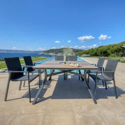 Table de jardin carrée en aluminium 8 places (136 x 136 cm) Amalfi Gris anthracite