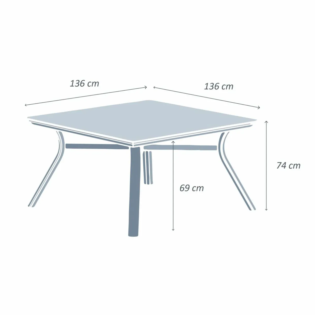 Table de jardin carrée en aluminium 8 places (136 x 136 cm) Amalfi Gris anthracite