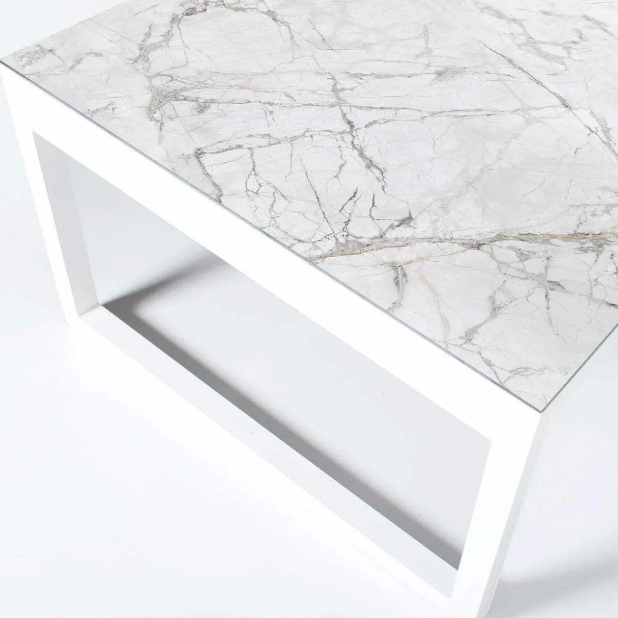 Table de jardin en aluminium et céramique 12 places (260 x 120 cm) Kore Blanc marbré
