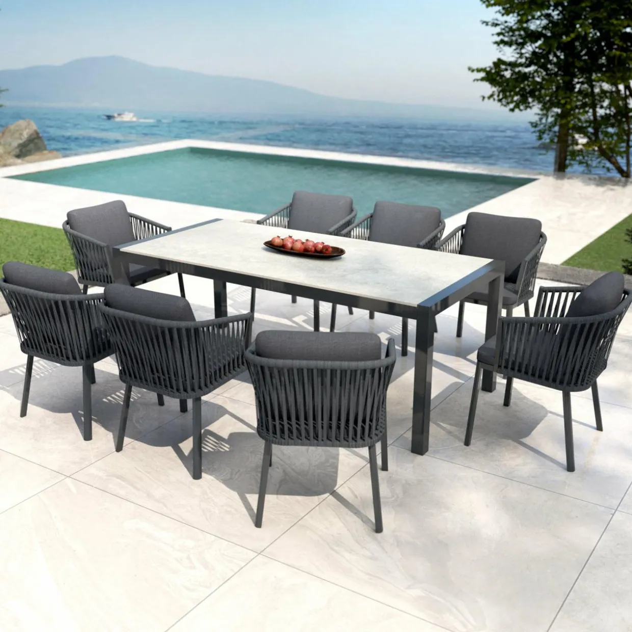 Table de jardin en aluminium et céramique 8 places (180 x 90 cm) Modena Gris clair