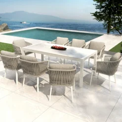 Table de jardin en aluminium et céramique 8 places (180 x 90 cm) Modena Blanc
