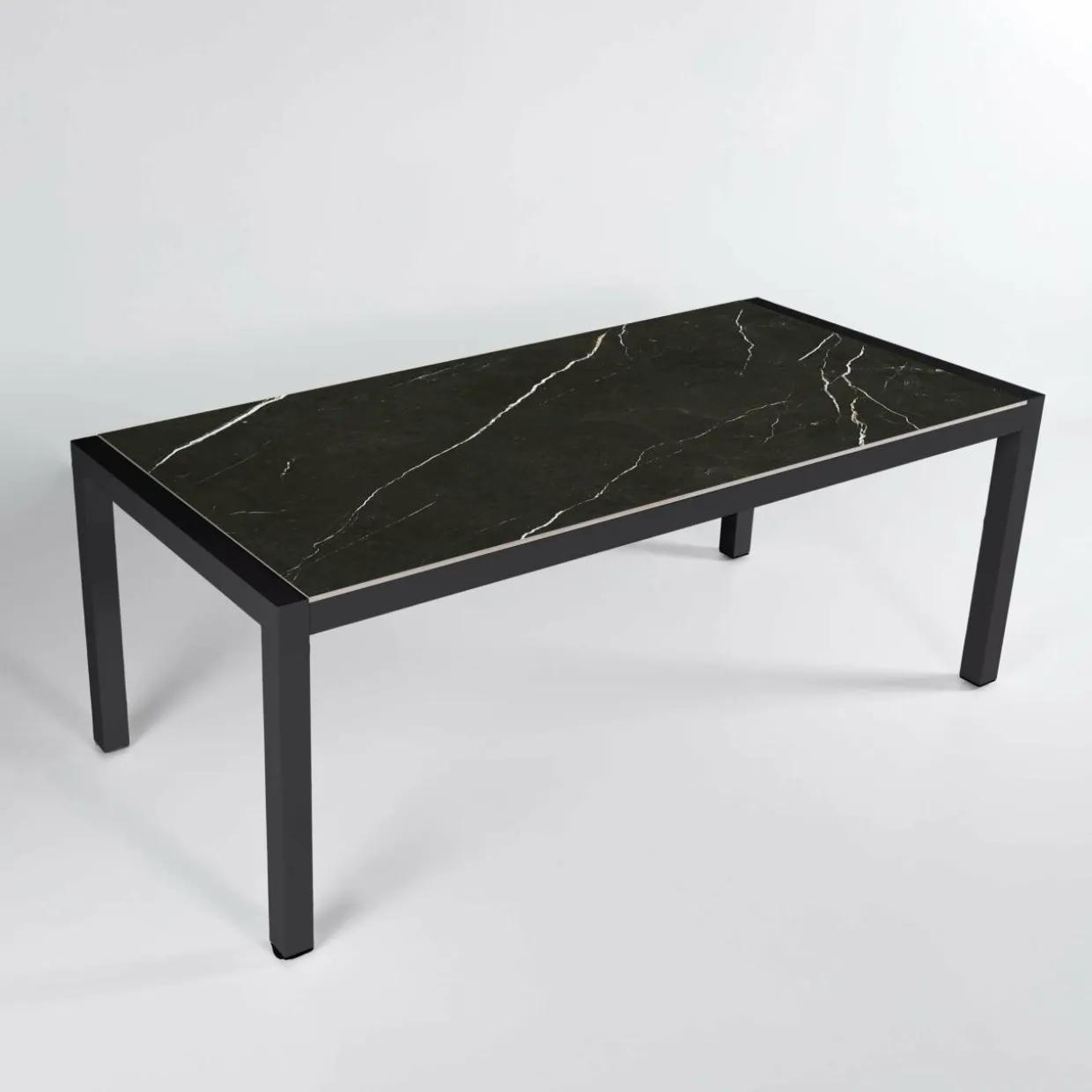 Table de jardin en aluminium et céramique 8 places (180 x 90 cm) Modena Noir marbré