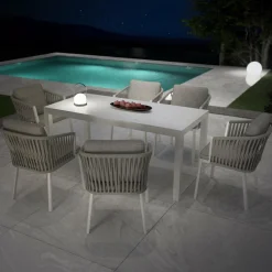 Table de jardin en aluminium et céramique 6 places (150 x 75 cm) Modena Blanc